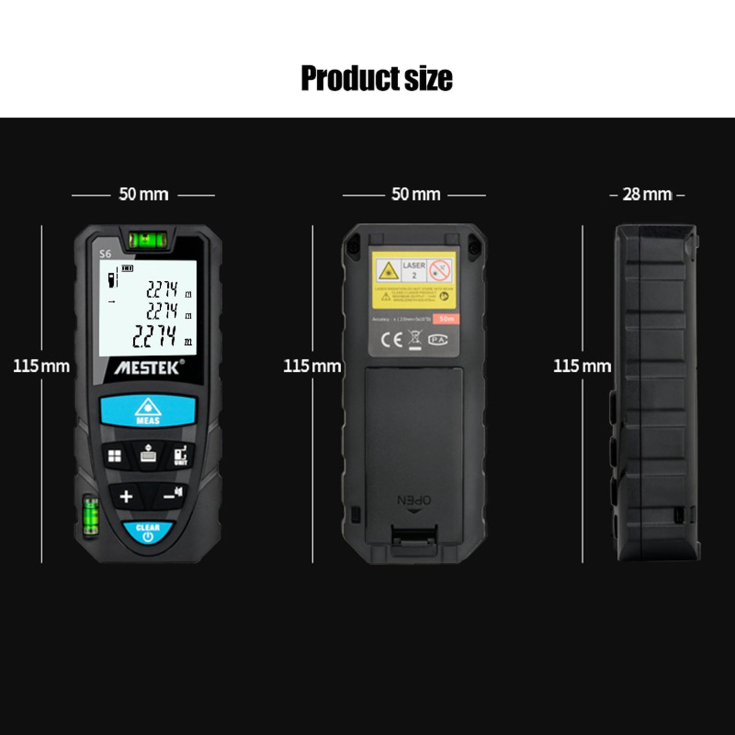 Uniqkart S6 Multifunction Distance Meter Laser Measure Meter 50m/164ft Digital Screen Portable Area Volume Measure Tool