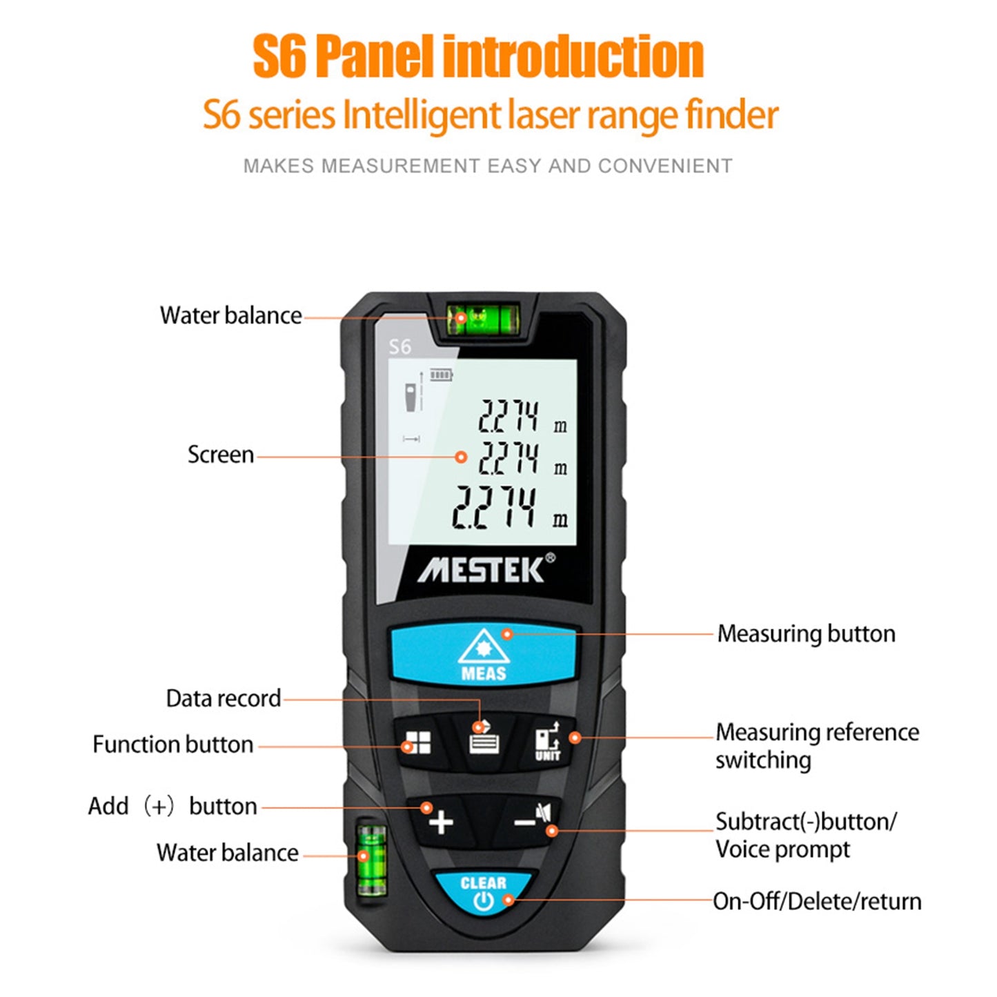 Uniqkart S6 Multifunction Distance Meter Laser Measure Meter 50m/164ft Digital Screen Portable Area Volume Measure Tool