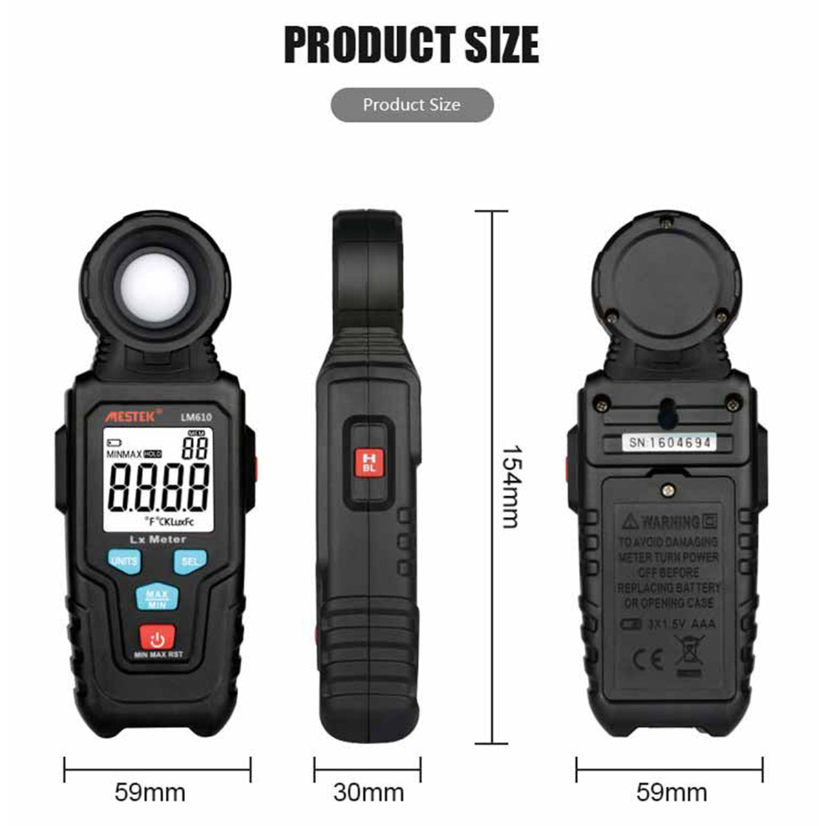 Uniqkart LM610 0-100Klux Digital Luxmeter Luminometer Lux/FC Freely Switching Meter Illuminance Measuring Light Meter