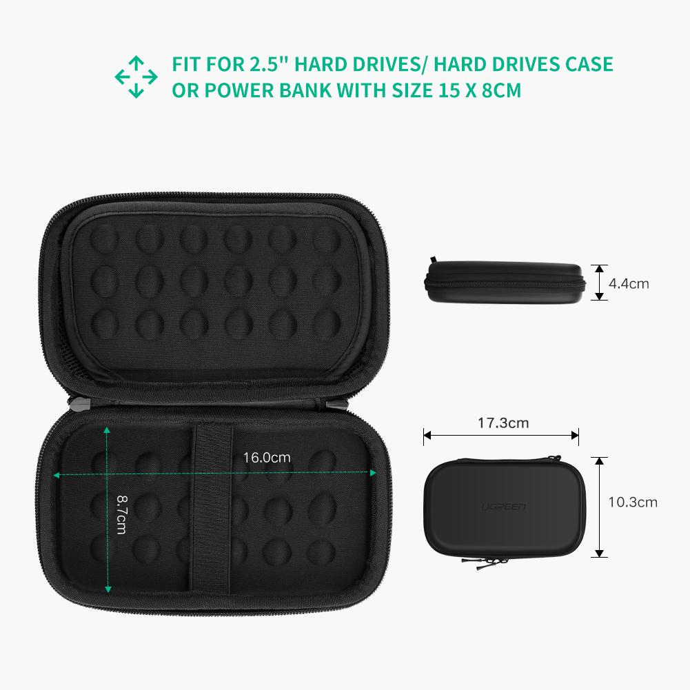 Uniqkart 2.5inch External HDD SSD Storage Bag Shockproof Hard Case for Power Bank USB Cable Charger Headphones, 17.3x10.3x4.4cm
