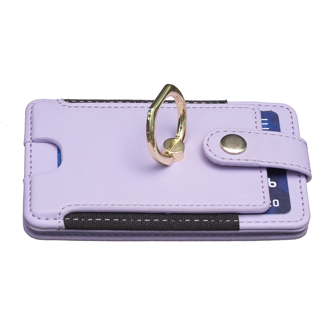 BFK03 Self-adhesive Phone Back Card Holder PU Leather Card Bag with Finger Ring Holder - Purple