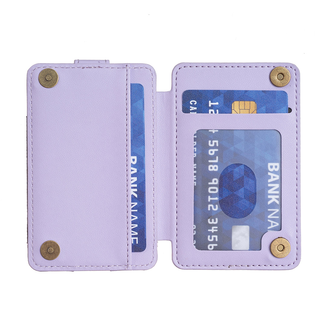 BFK03 Self-adhesive Phone Back Card Holder PU Leather Card Bag with Finger Ring Holder - Purple