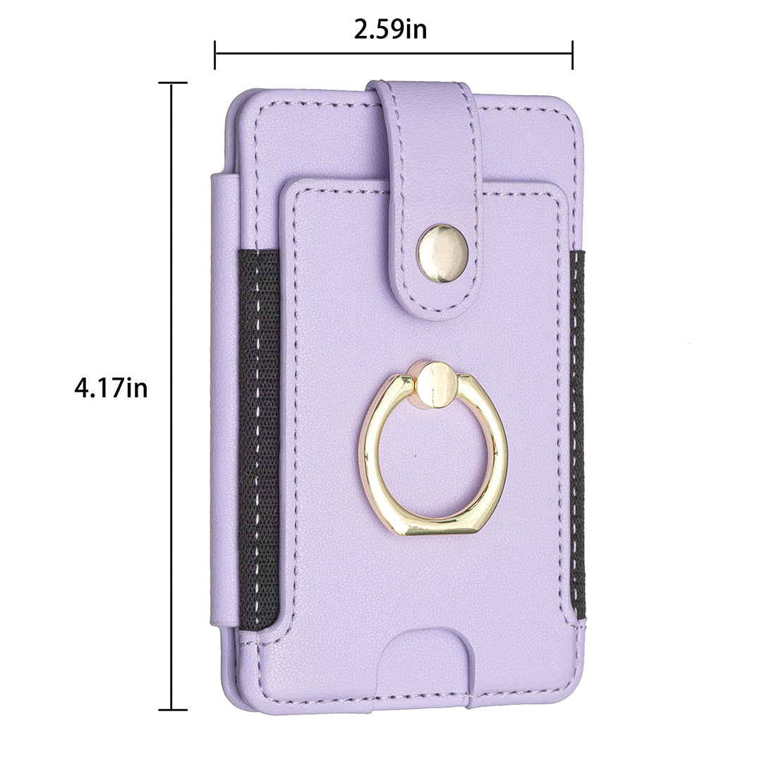 BFK03 Self-adhesive Phone Back Card Holder PU Leather Card Bag with Finger Ring Holder - Purple