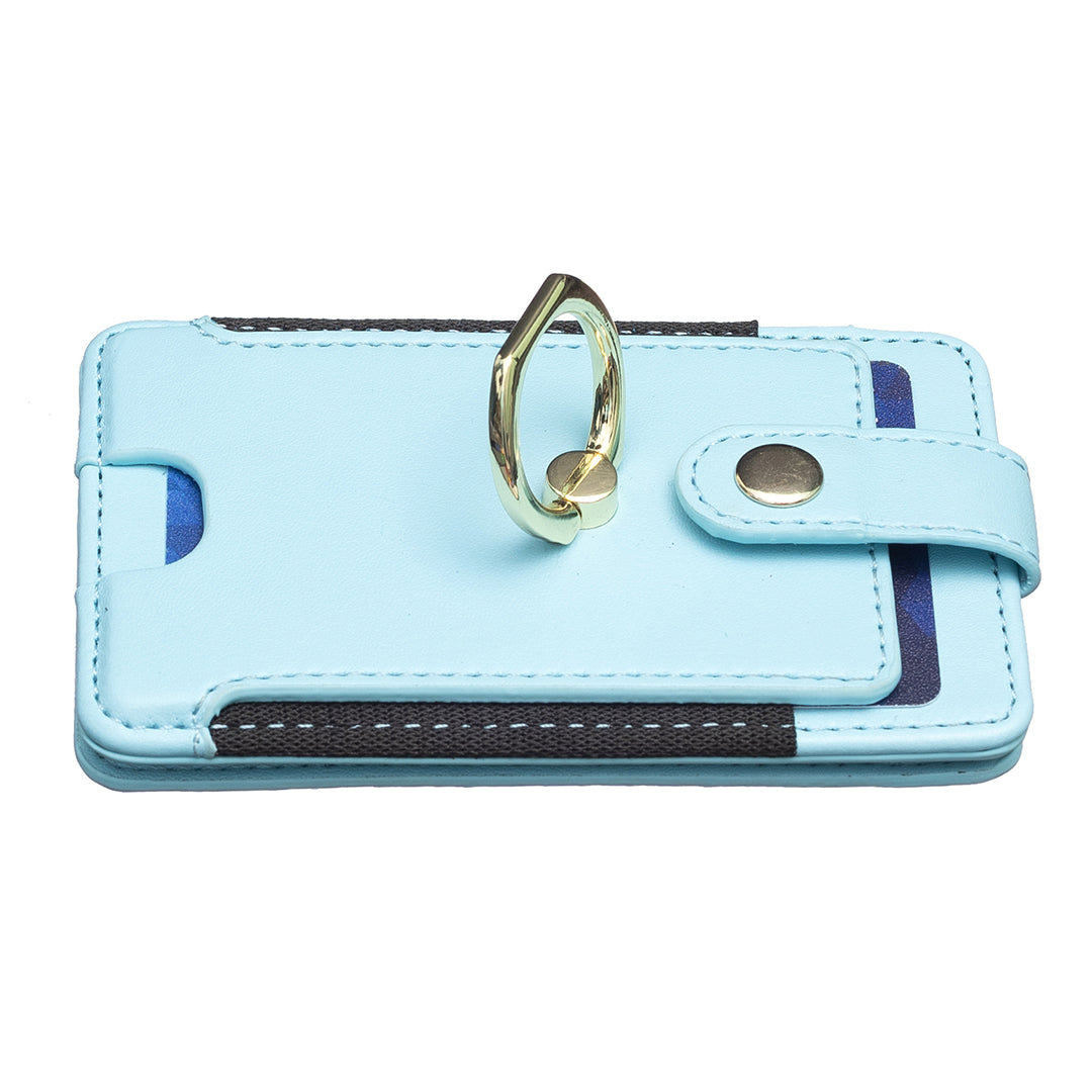 BFK03 Self-adhesive Phone Back Card Holder PU Leather Card Bag with Finger Ring Holder - Blue