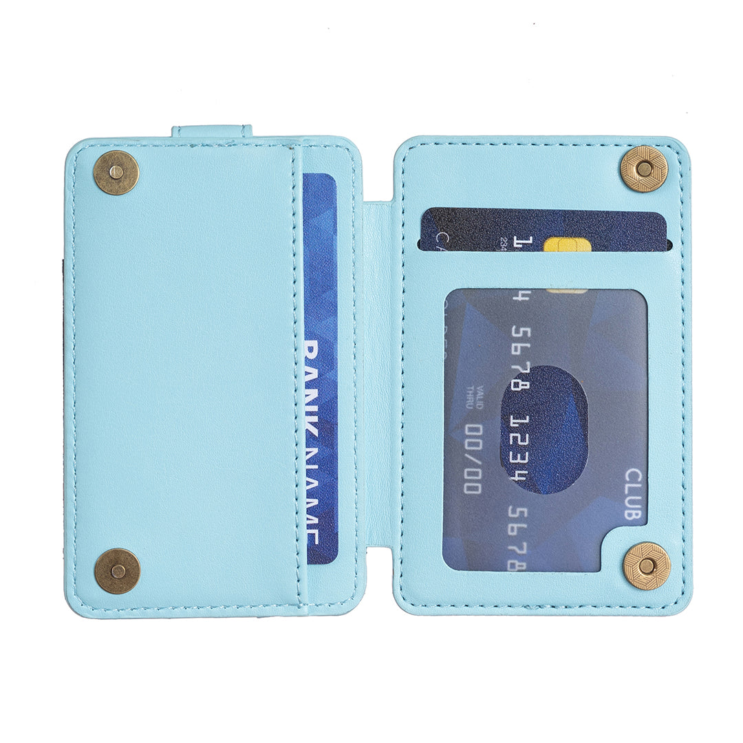 BFK03 Self-adhesive Phone Back Card Holder PU Leather Card Bag with Finger Ring Holder - Blue