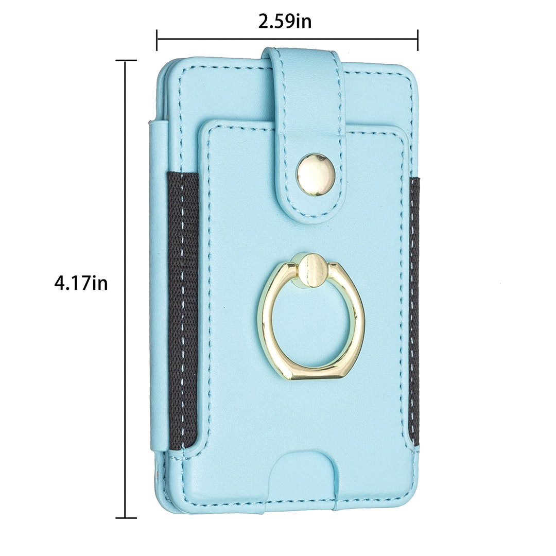 BFK03 Self-adhesive Phone Back Card Holder PU Leather Card Bag with Finger Ring Holder - Blue