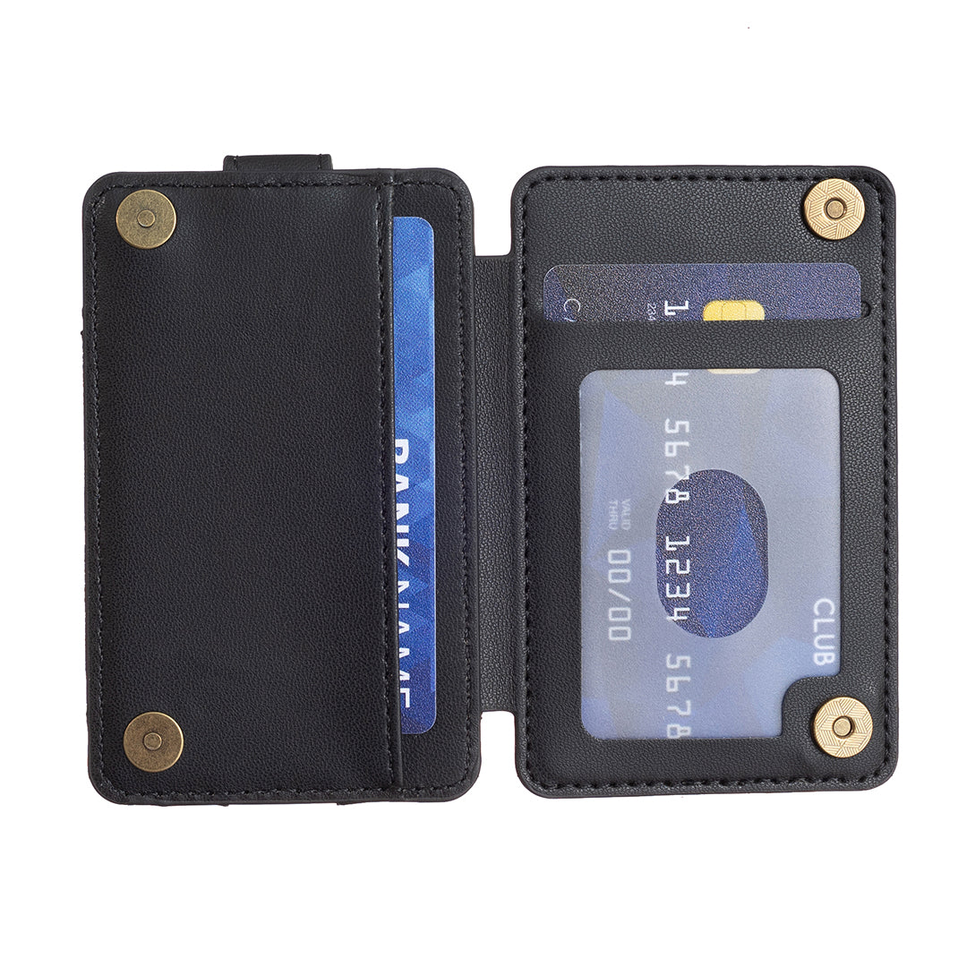 BFK03 Self-adhesive Phone Back Card Holder PU Leather Card Bag with Finger Ring Holder - Black