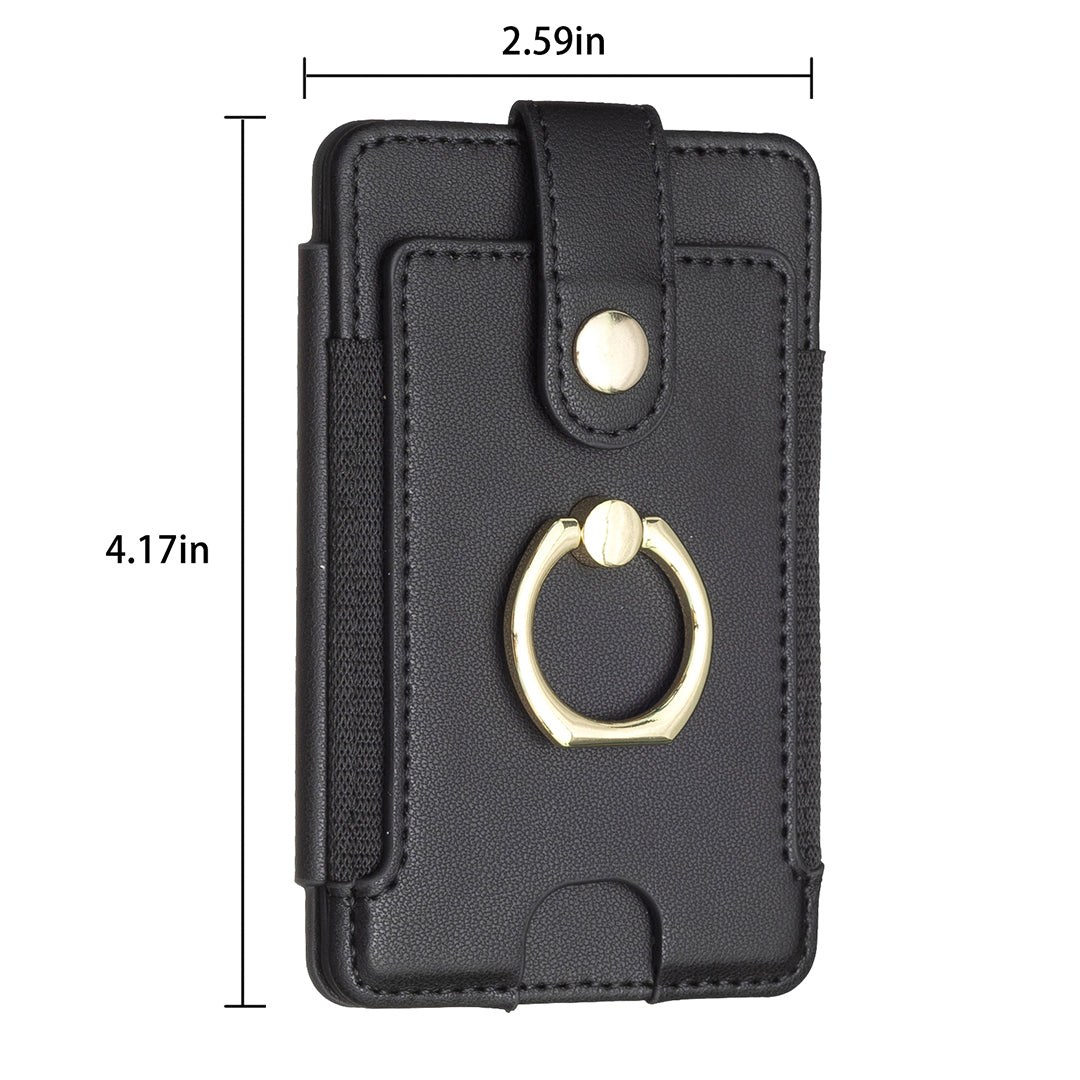 BFK03 Self-adhesive Phone Back Card Holder PU Leather Card Bag with Finger Ring Holder - Black