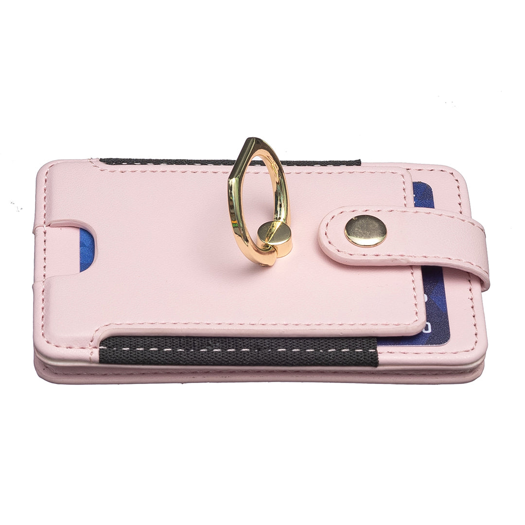 BFK03 Self-adhesive Phone Back Card Holder PU Leather Card Bag with Finger Ring Holder - Pink