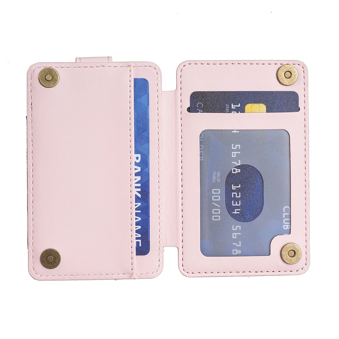 BFK03 Self-adhesive Phone Back Card Holder PU Leather Card Bag with Finger Ring Holder - Pink