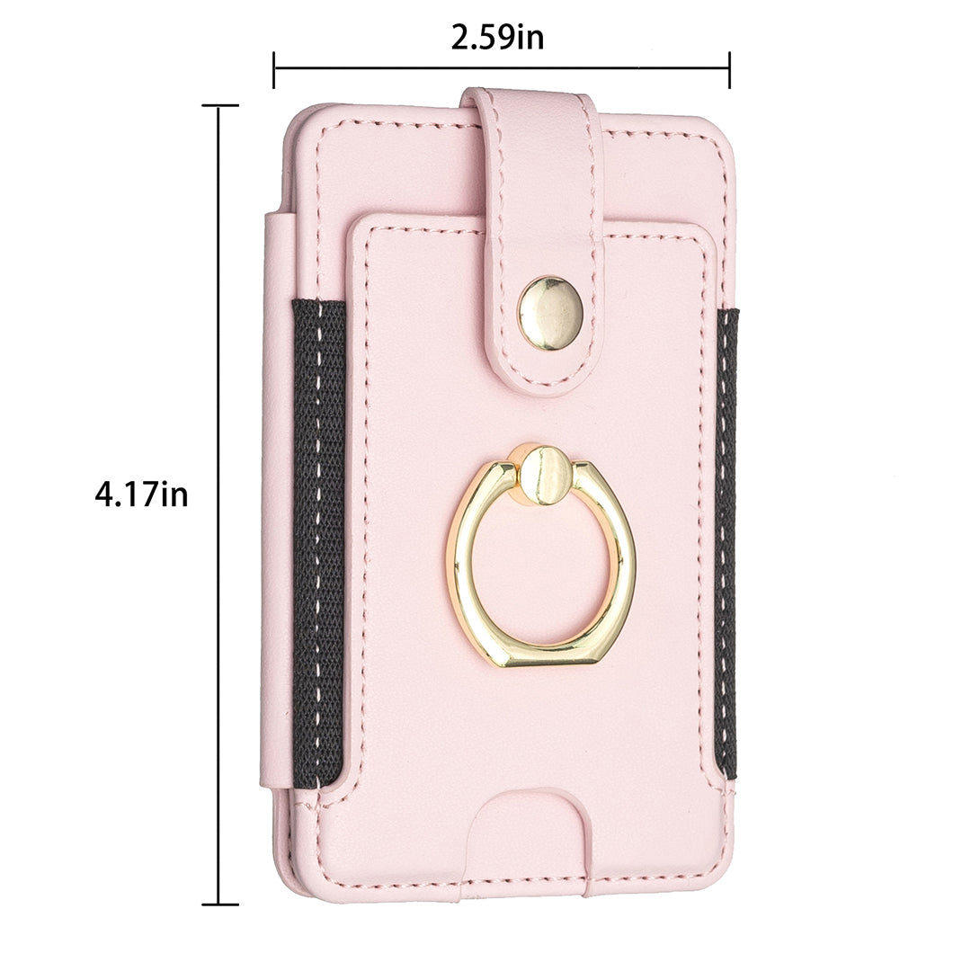 BFK03 Self-adhesive Phone Back Card Holder PU Leather Card Bag with Finger Ring Holder - Pink