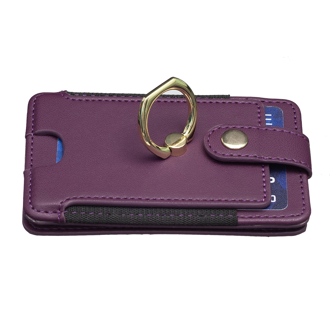 BFK03 Self-adhesive Phone Back Card Holder PU Leather Card Bag with Finger Ring Holder - Dark Purple