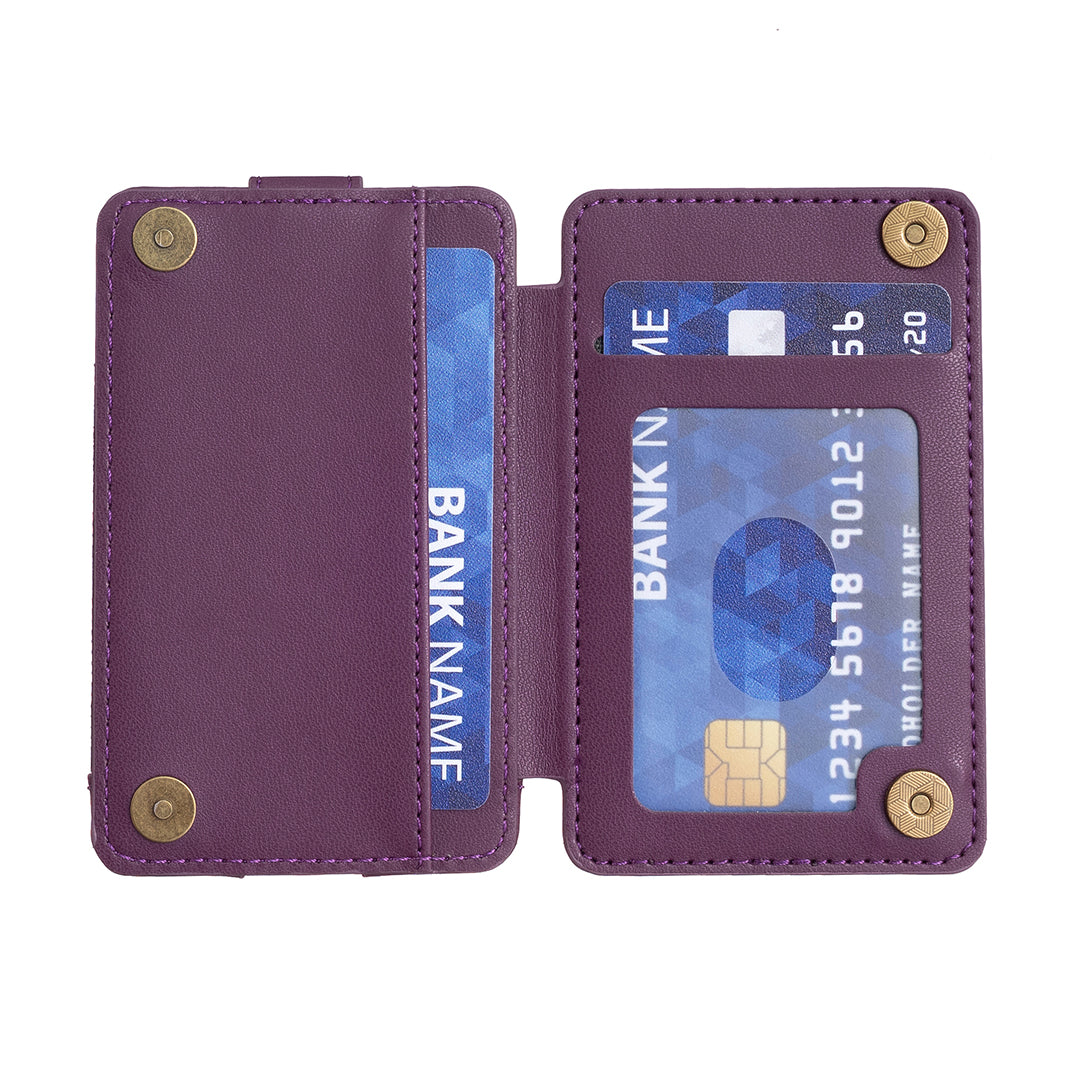 BFK03 Self-adhesive Phone Back Card Holder PU Leather Card Bag with Finger Ring Holder - Dark Purple