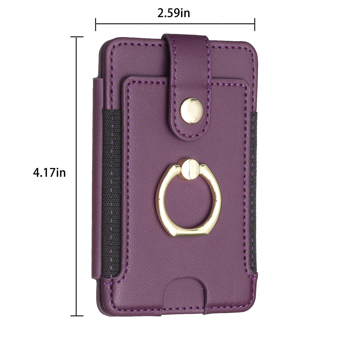 BFK03 Self-adhesive Phone Back Card Holder PU Leather Card Bag with Finger Ring Holder - Dark Purple