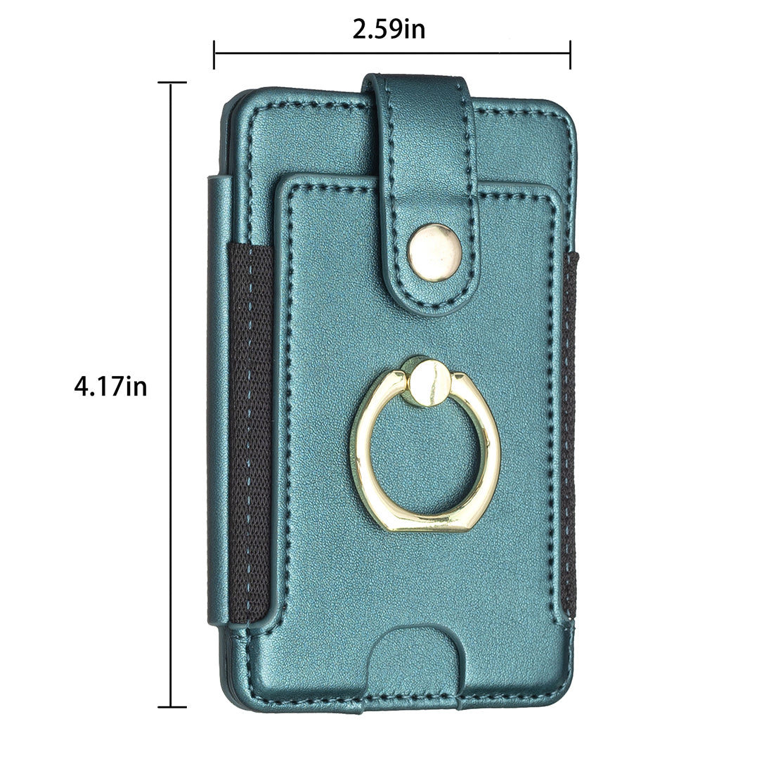BFK03 Self-adhesive Phone Back Card Holder PU Leather Card Bag with Finger Ring Holder - Green