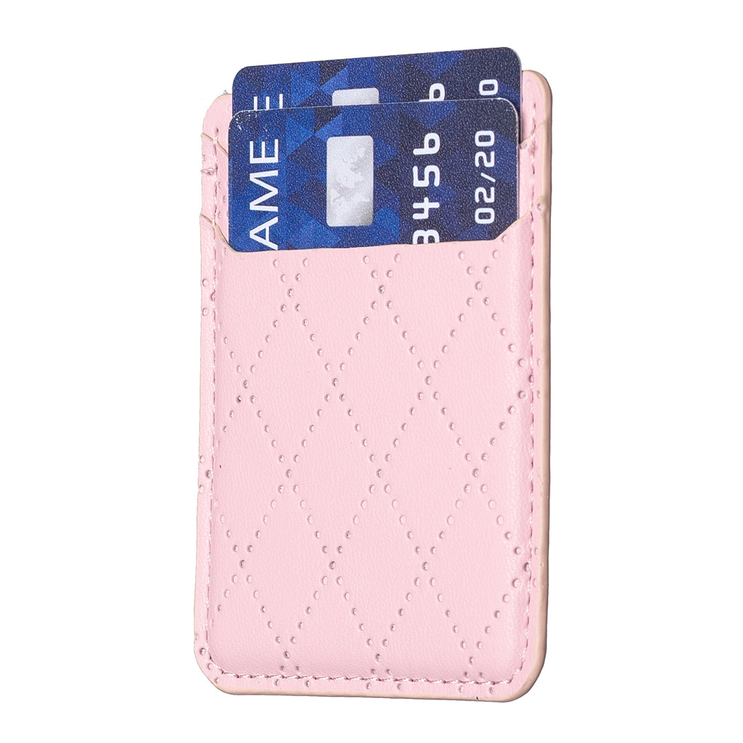 BFK11 Rhombus Design PU Leather Bank Card Bag Self-adhesive Phone Back Card Holder - Pink
