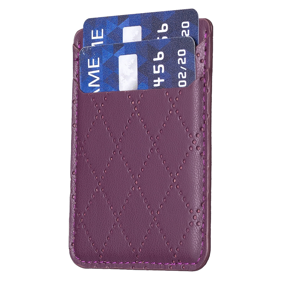BFK11 Rhombus Design PU Leather Bank Card Bag Self-adhesive Phone Back Card Holder - Dark Purple