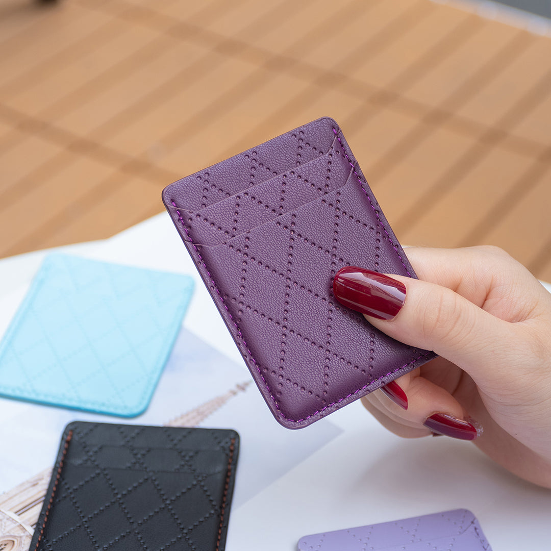 BFK11 Rhombus Design PU Leather Bank Card Bag Self-adhesive Phone Back Card Holder - Dark Purple