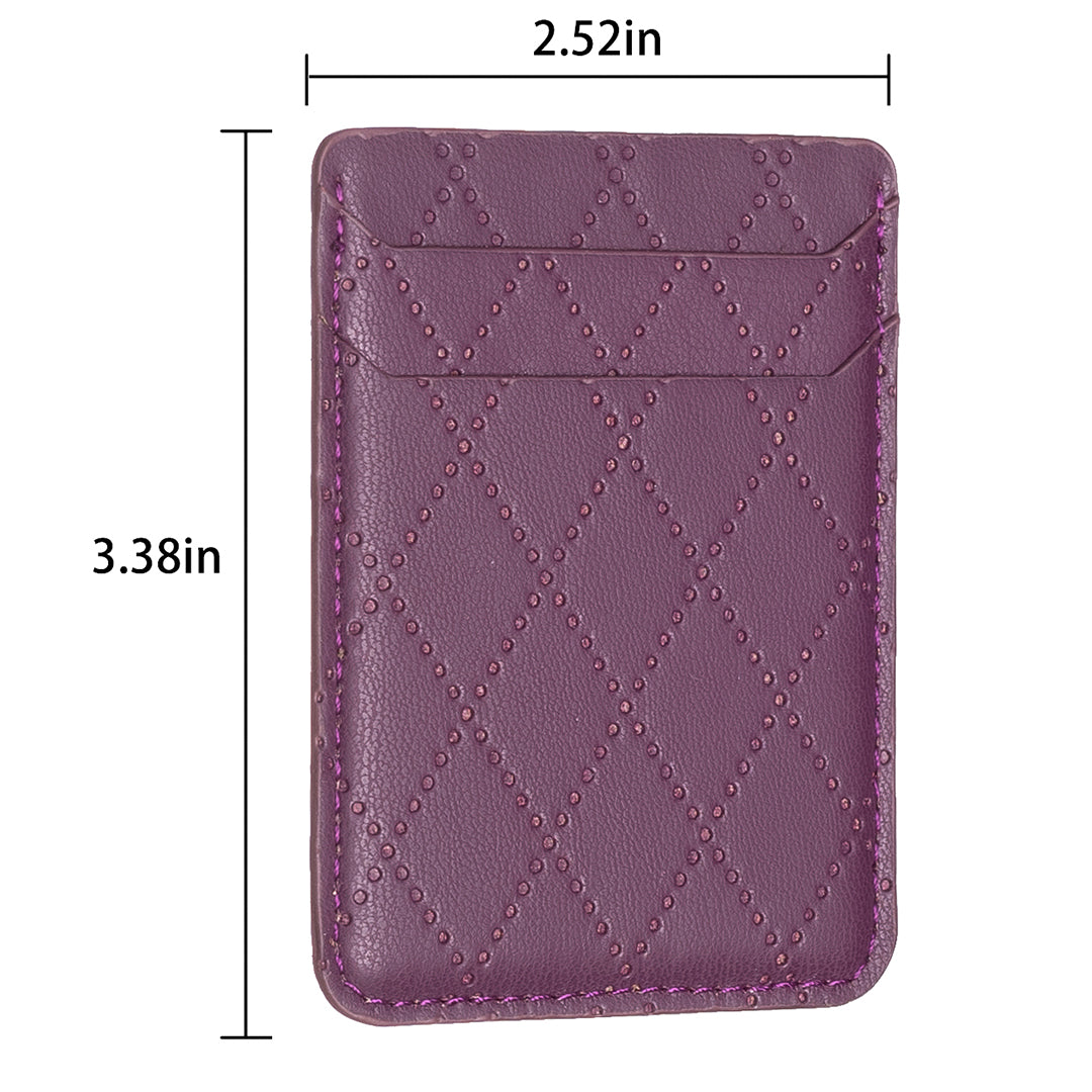 BFK11 Rhombus Design PU Leather Bank Card Bag Self-adhesive Phone Back Card Holder - Dark Purple