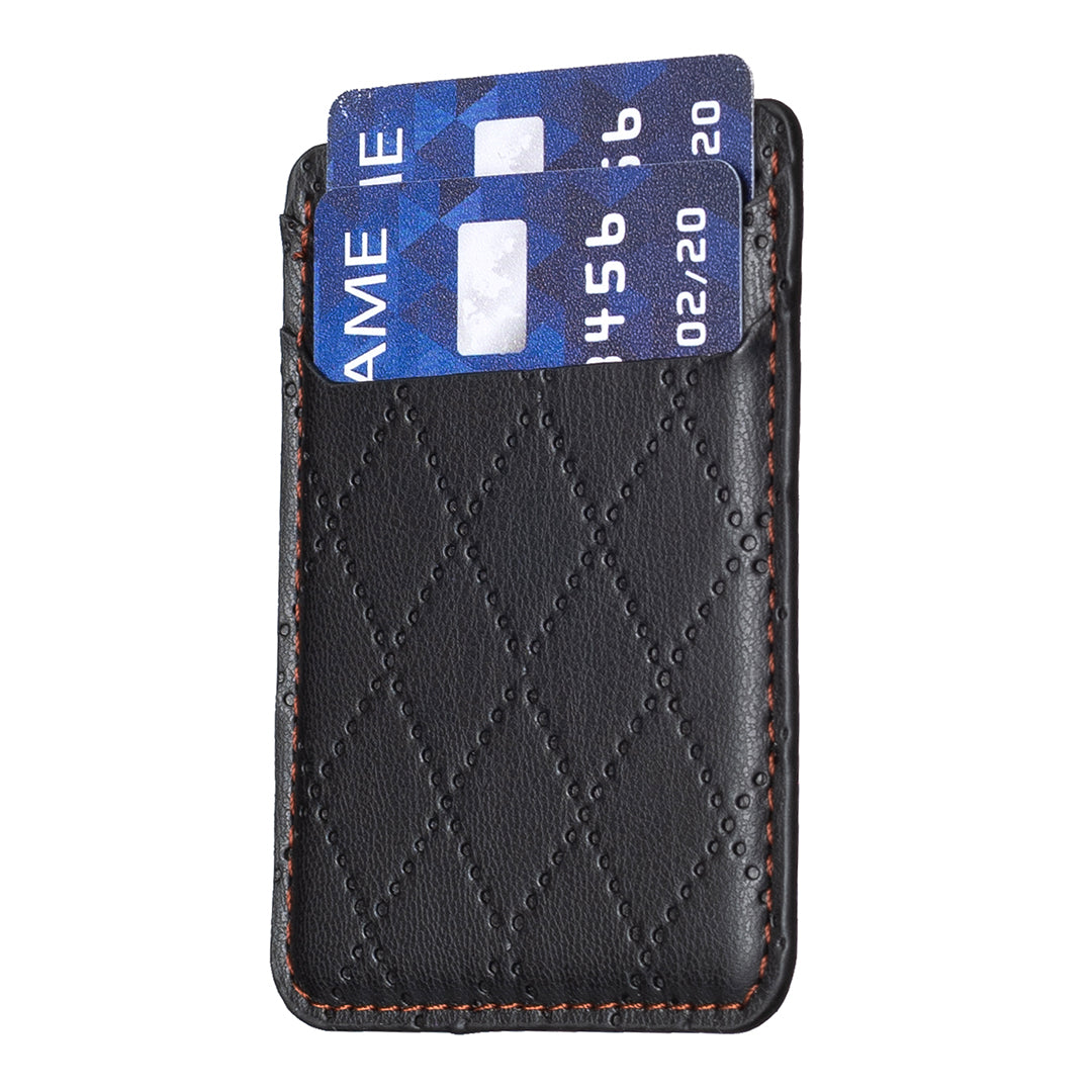BFK11 Rhombus Design PU Leather Bank Card Bag Self-adhesive Phone Back Card Holder - Black