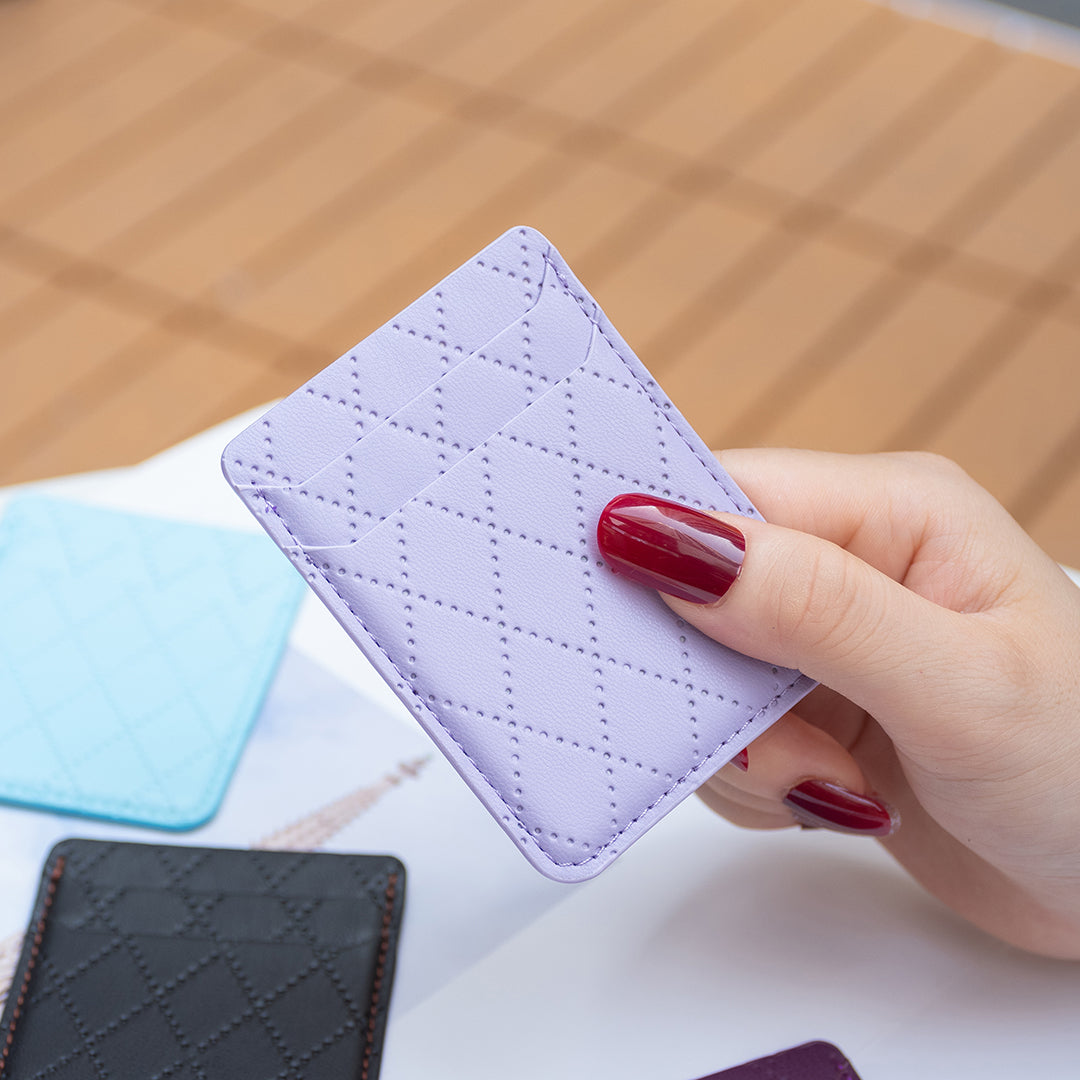 BFK11 Rhombus Design PU Leather Bank Card Bag Self-adhesive Phone Back Card Holder - Purple