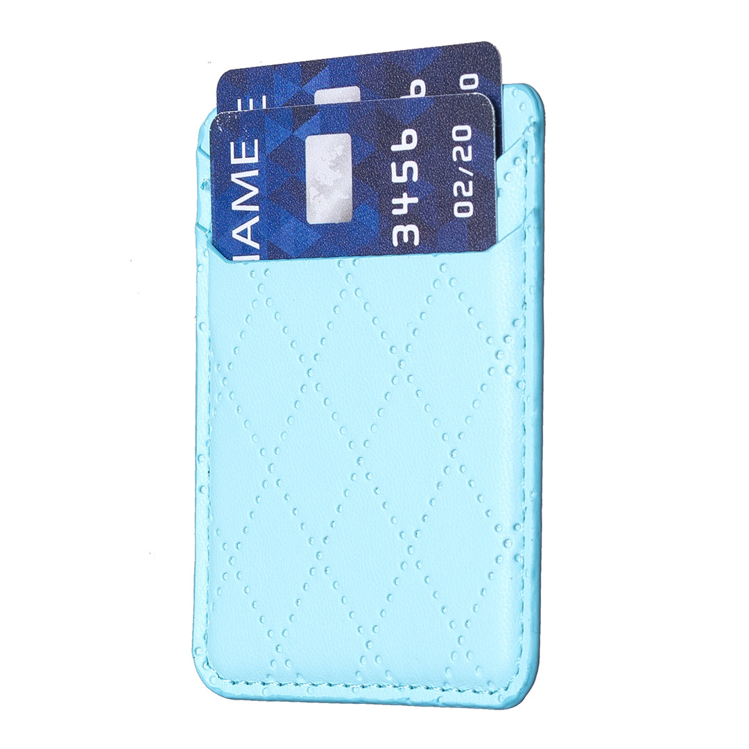 BFK11 Rhombus Design PU Leather Bank Card Bag Self-adhesive Phone Back Card Holder - Blue