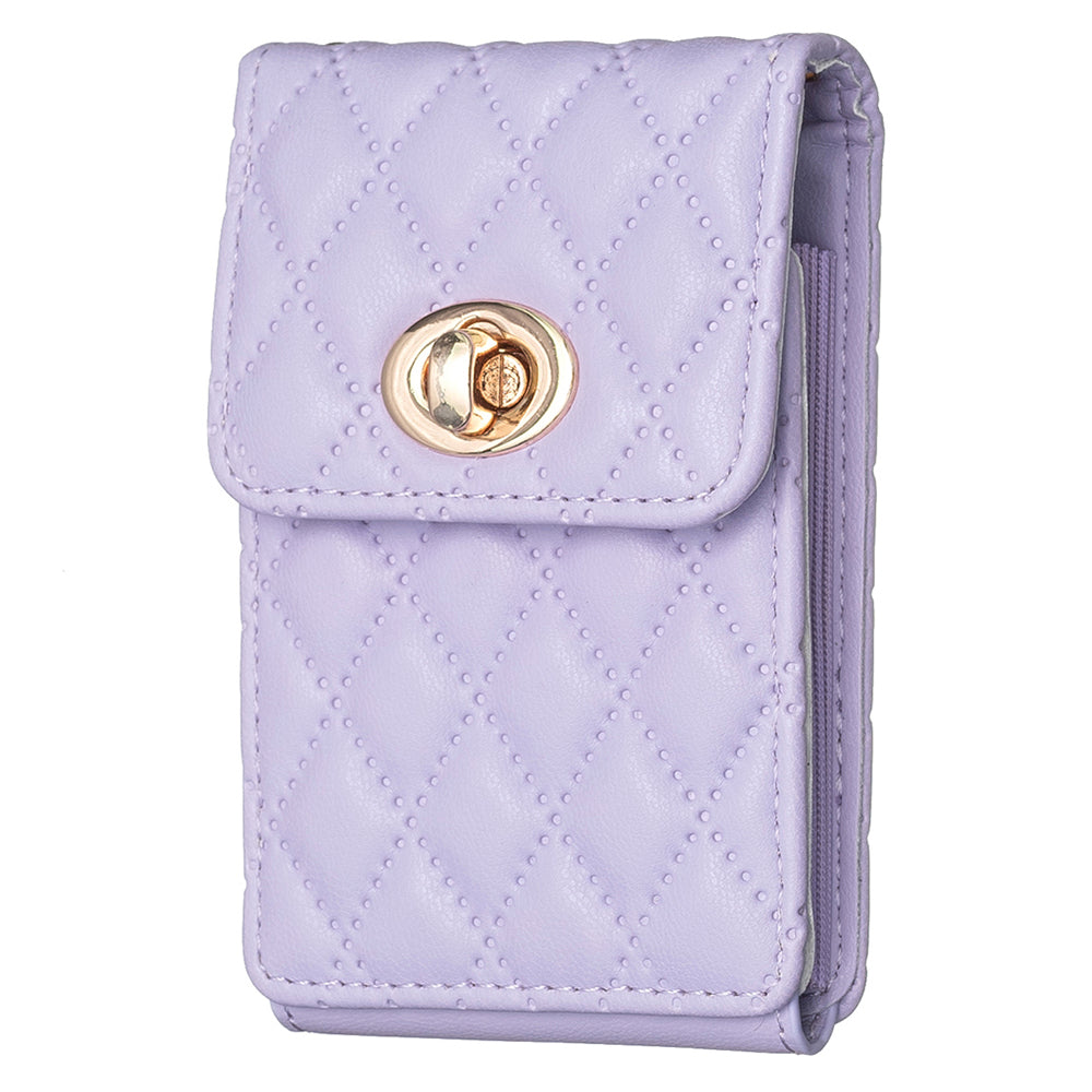 BFK07 Self-adhesive Phone Back Card Holder Metal Buckle PU Leather Multiple Cards Vertical Storage Bag - Purple