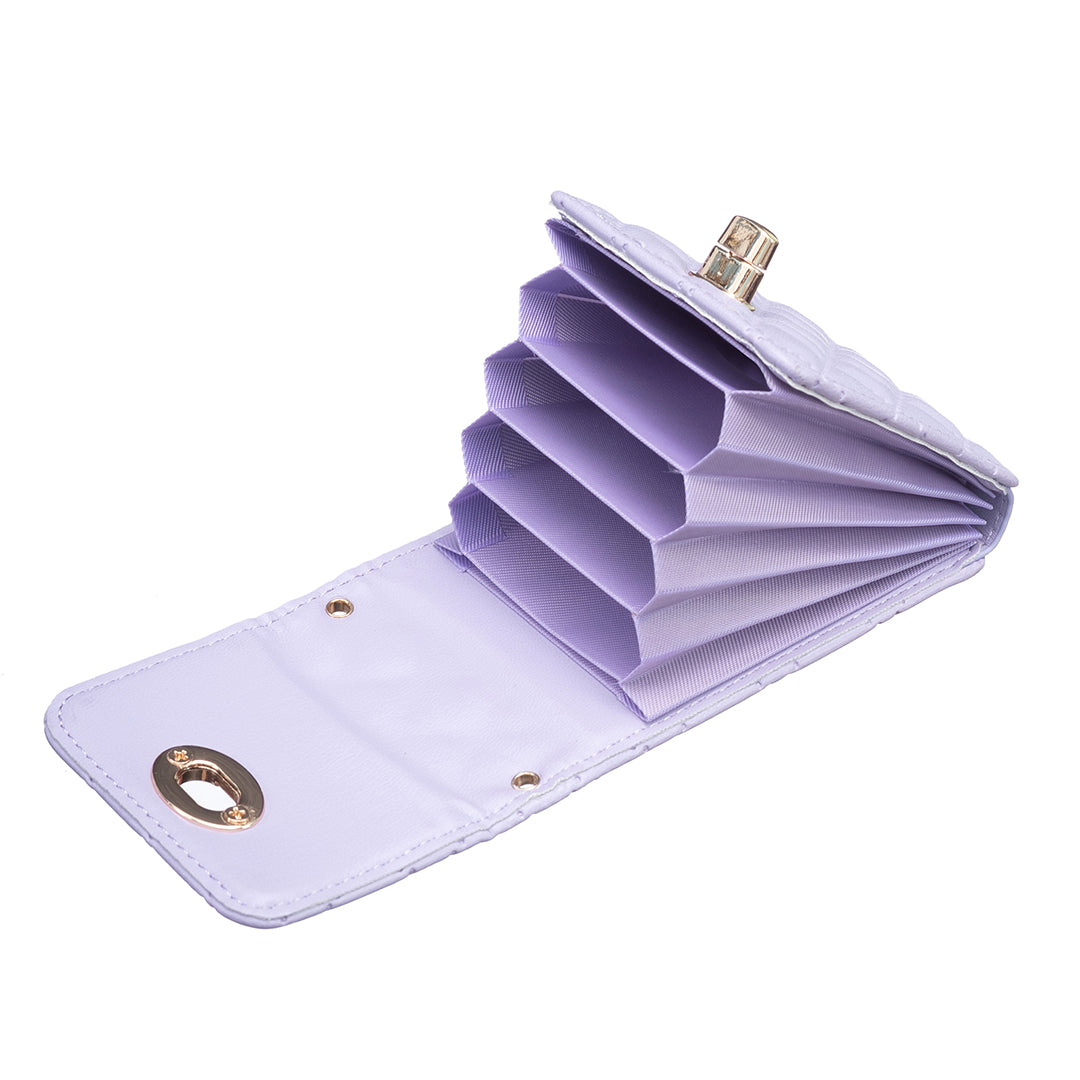 BFK07 Self-adhesive Phone Back Card Holder Metal Buckle PU Leather Multiple Cards Vertical Storage Bag - Purple