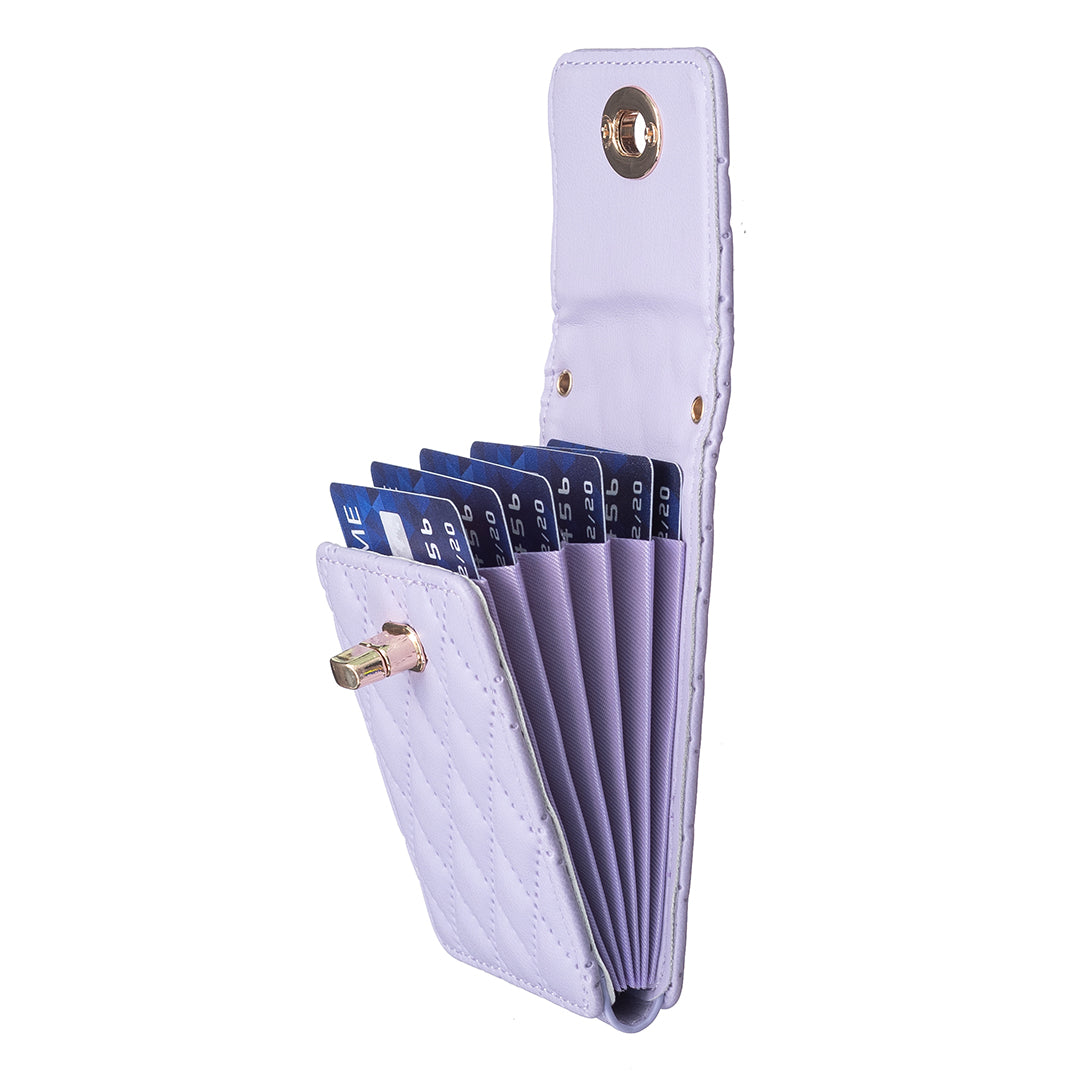 BFK07 Self-adhesive Phone Back Card Holder Metal Buckle PU Leather Multiple Cards Vertical Storage Bag - Purple