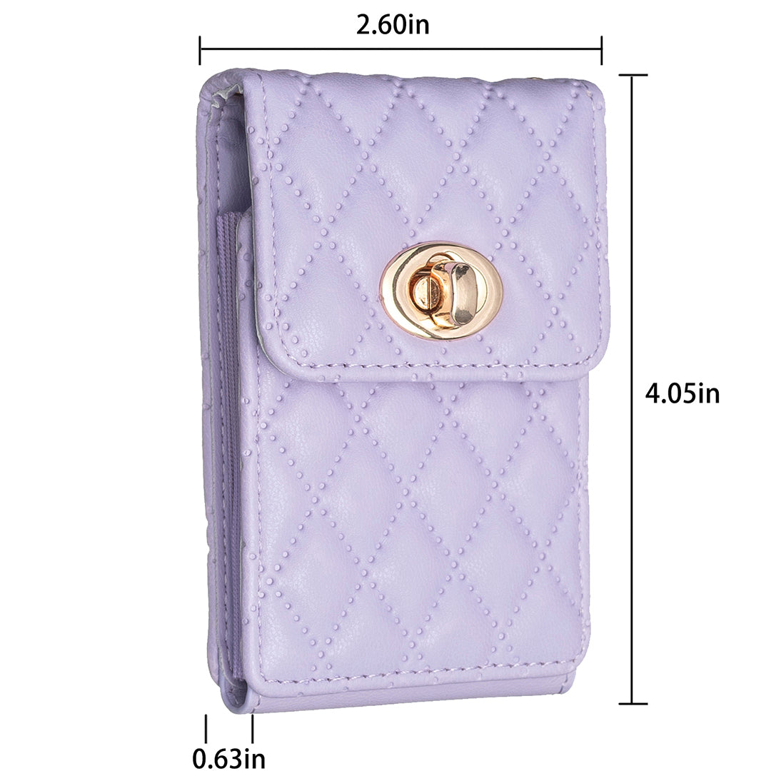 BFK07 Self-adhesive Phone Back Card Holder Metal Buckle PU Leather Multiple Cards Vertical Storage Bag - Purple