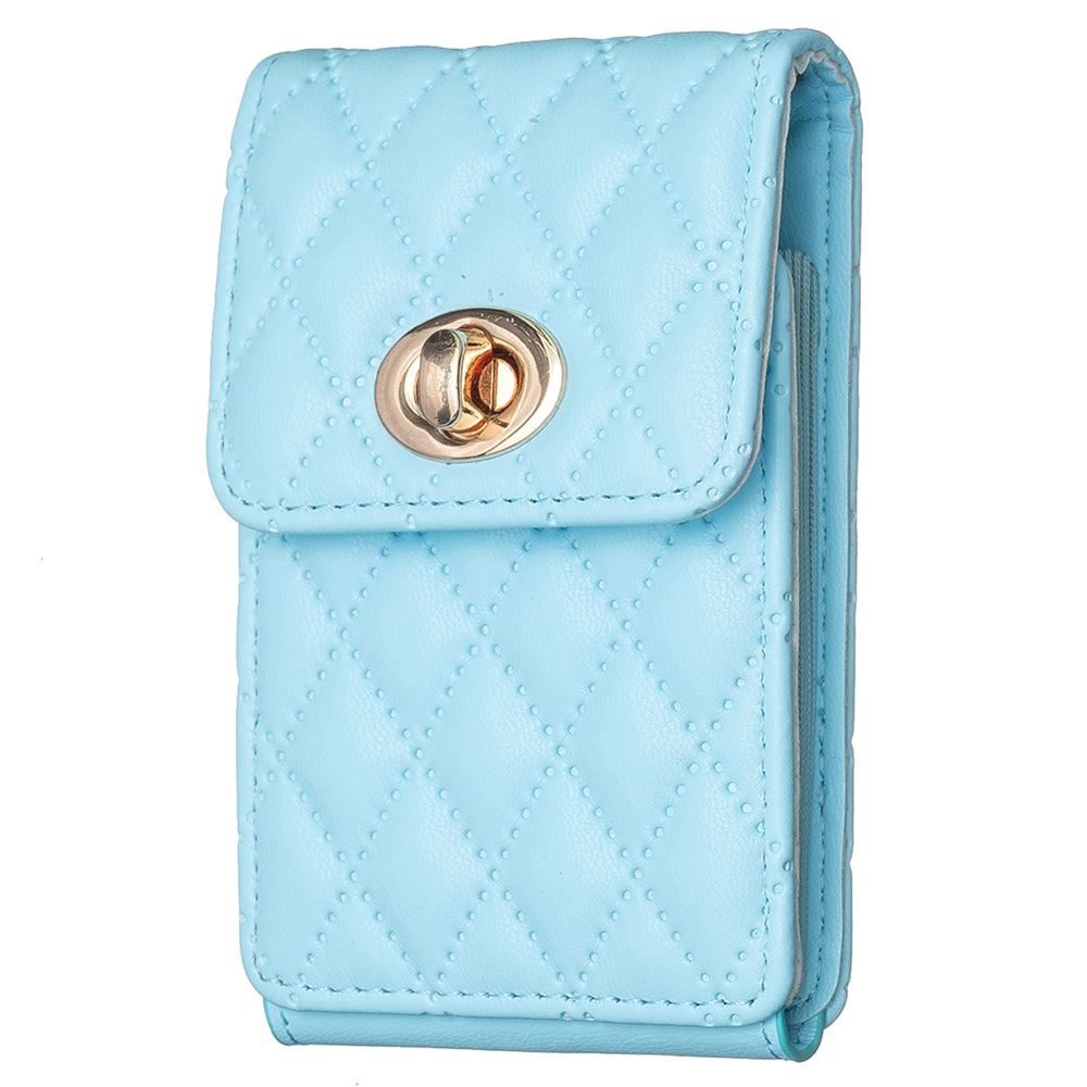 BFK07 Self-adhesive Phone Back Card Holder Metal Buckle PU Leather Multiple Cards Vertical Storage Bag - Blue