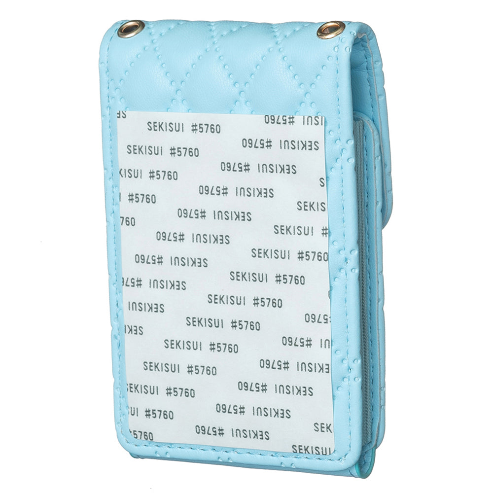 BFK07 Self-adhesive Phone Back Card Holder Metal Buckle PU Leather Multiple Cards Vertical Storage Bag - Blue
