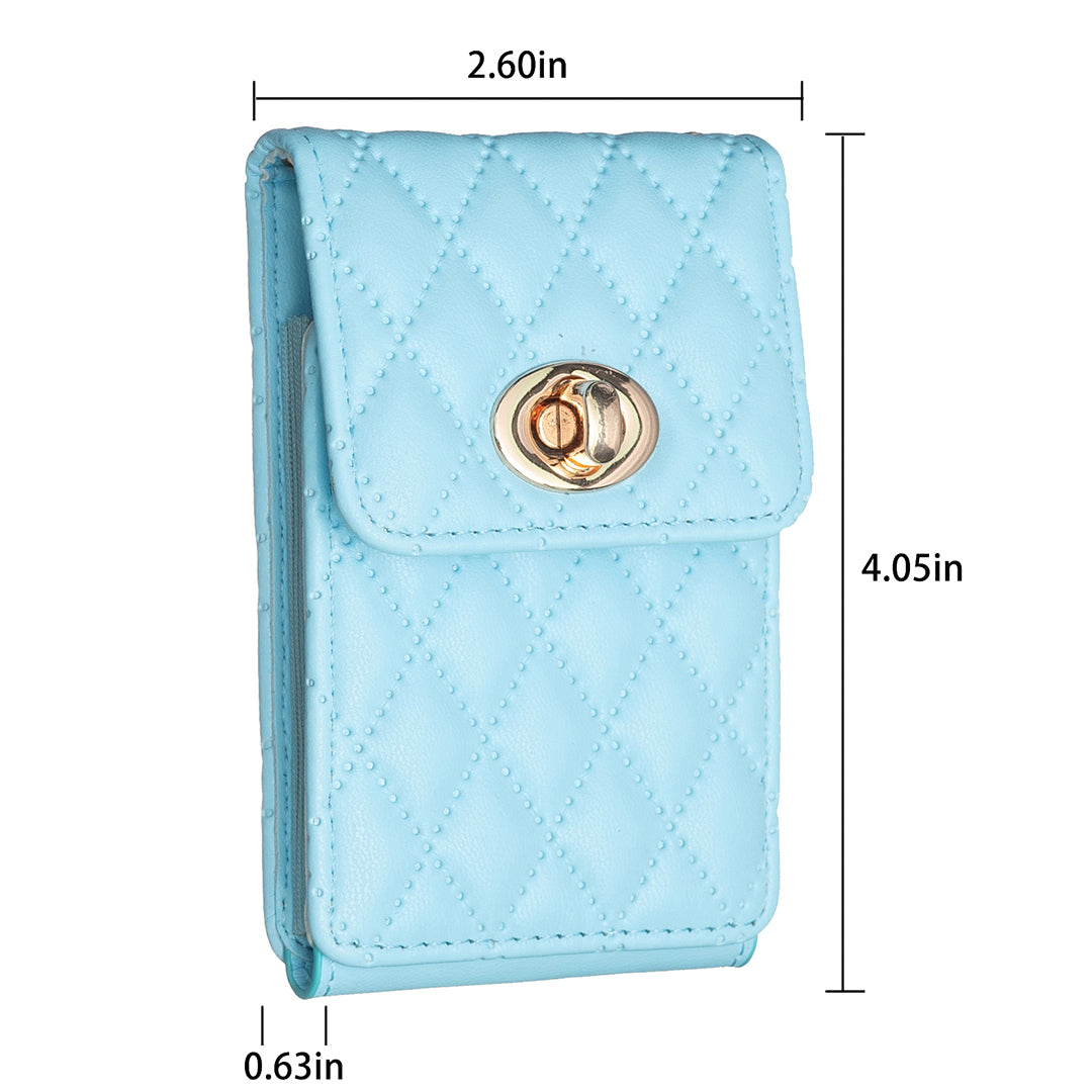 BFK07 Self-adhesive Phone Back Card Holder Metal Buckle PU Leather Multiple Cards Vertical Storage Bag - Blue