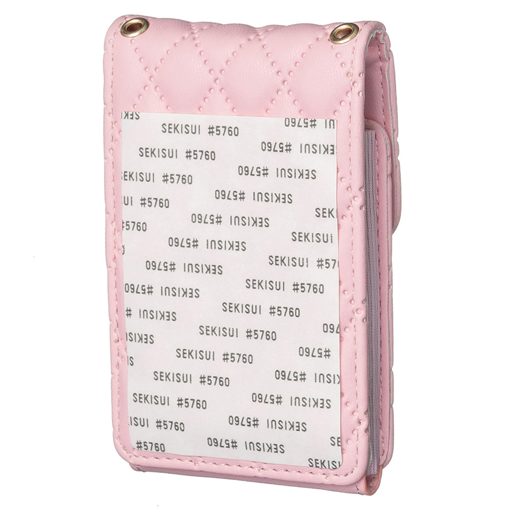 BFK07 Self-adhesive Phone Back Card Holder Metal Buckle PU Leather Multiple Cards Vertical Storage Bag - Pink
