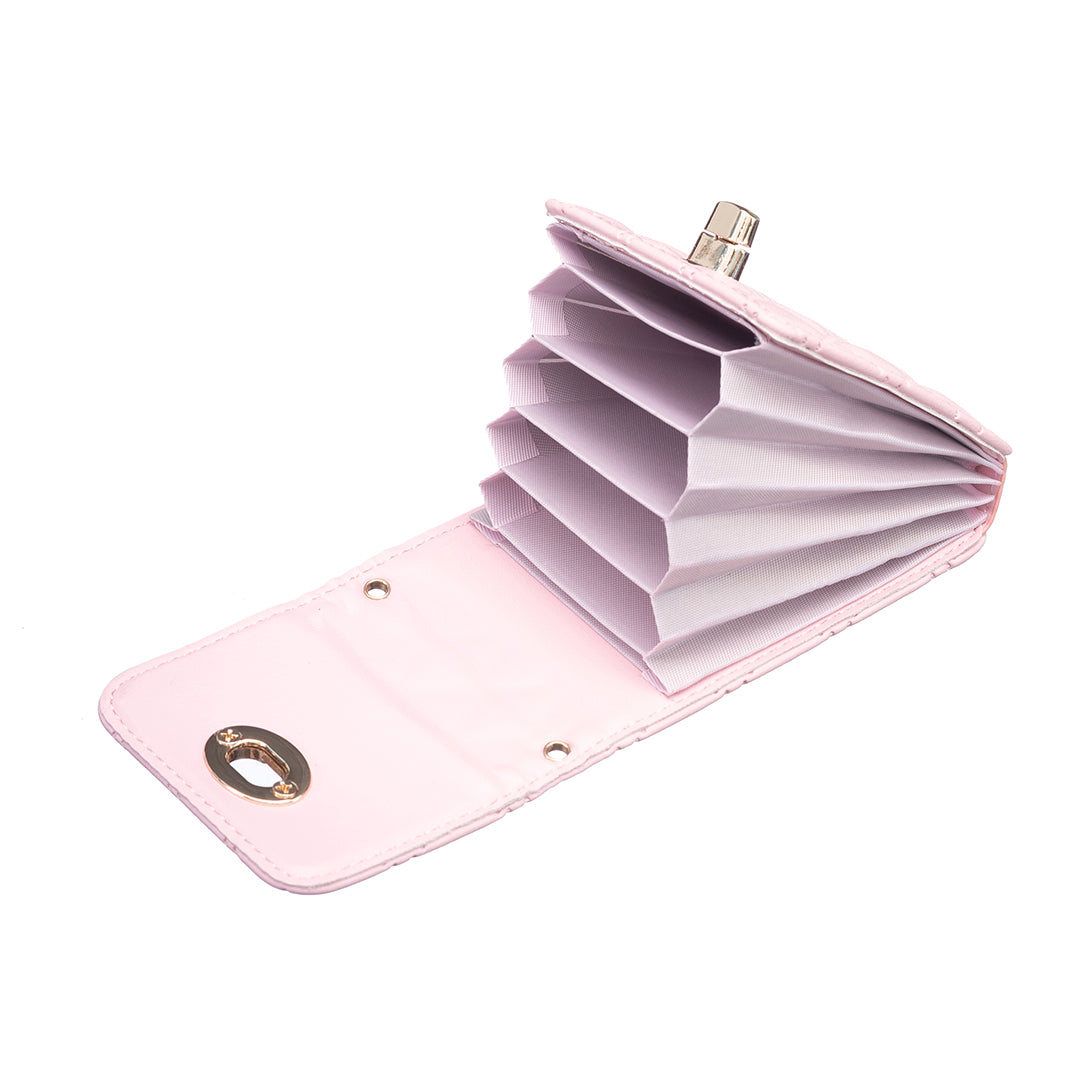 BFK07 Self-adhesive Phone Back Card Holder Metal Buckle PU Leather Multiple Cards Vertical Storage Bag - Pink