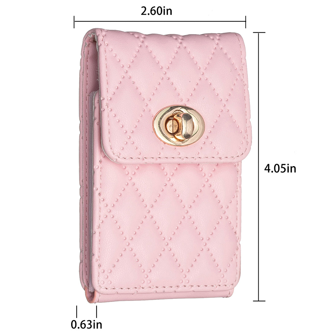BFK07 Self-adhesive Phone Back Card Holder Metal Buckle PU Leather Multiple Cards Vertical Storage Bag - Pink
