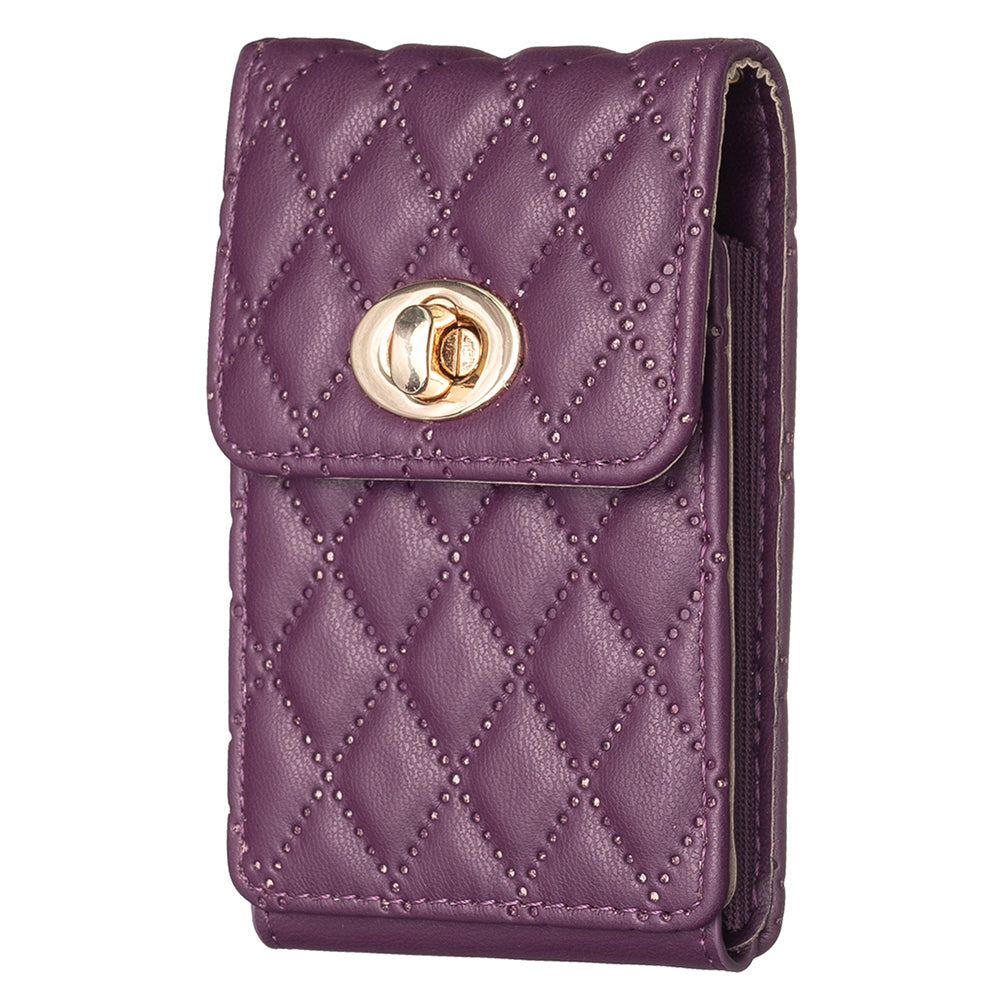BFK07 Self-adhesive Phone Back Card Holder Metal Buckle PU Leather Multiple Cards Vertical Storage Bag - Dark Purple