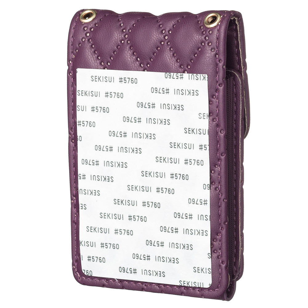 BFK07 Self-adhesive Phone Back Card Holder Metal Buckle PU Leather Multiple Cards Vertical Storage Bag - Dark Purple