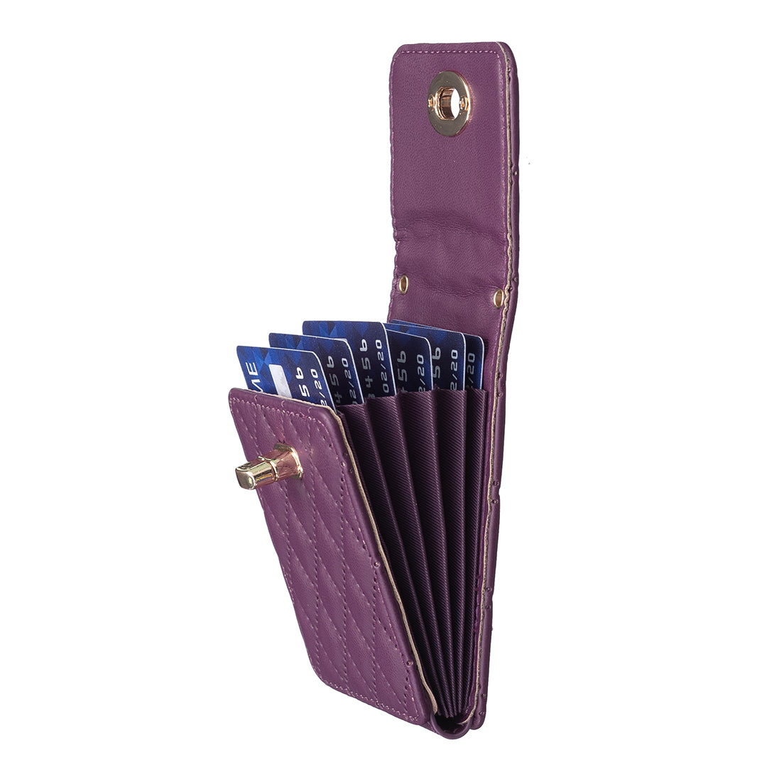 BFK07 Self-adhesive Phone Back Card Holder Metal Buckle PU Leather Multiple Cards Vertical Storage Bag - Dark Purple