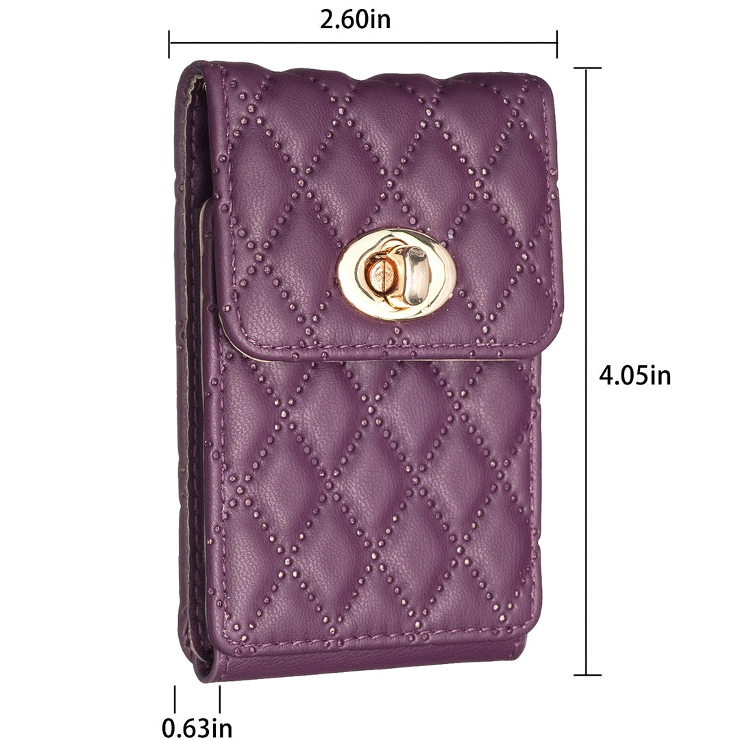 BFK07 Self-adhesive Phone Back Card Holder Metal Buckle PU Leather Multiple Cards Vertical Storage Bag - Dark Purple