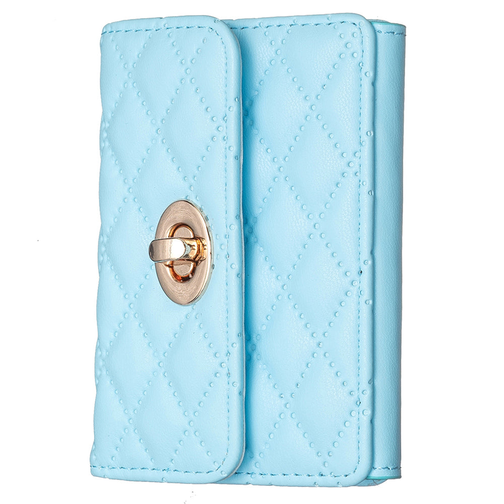 BFK09 Adhesive Phone Back Horizontal Card Holder Metal Buckle PU Leather Multiple Cards Storage Bag - Blue