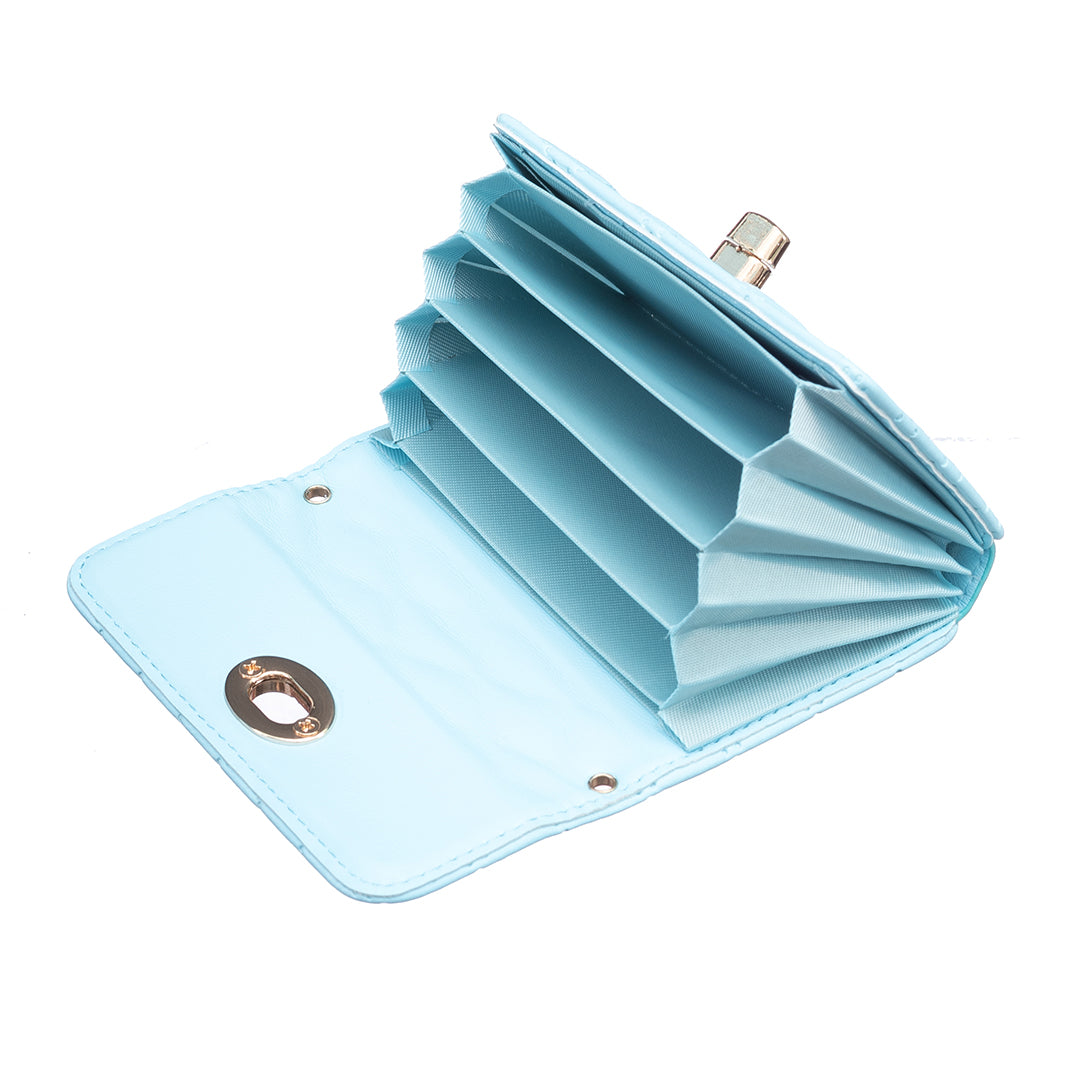 BFK09 Adhesive Phone Back Horizontal Card Holder Metal Buckle PU Leather Multiple Cards Storage Bag - Blue