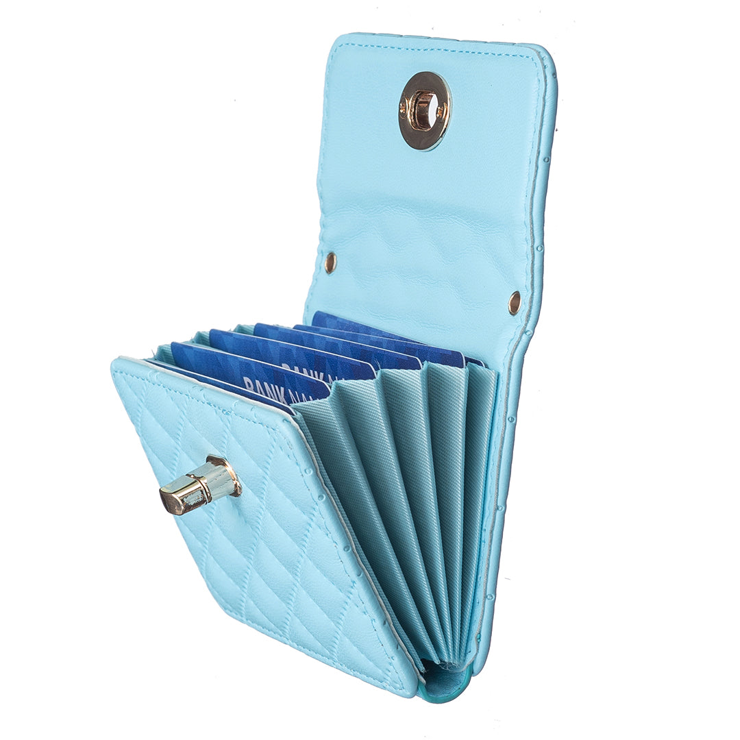 BFK09 Adhesive Phone Back Horizontal Card Holder Metal Buckle PU Leather Multiple Cards Storage Bag - Blue