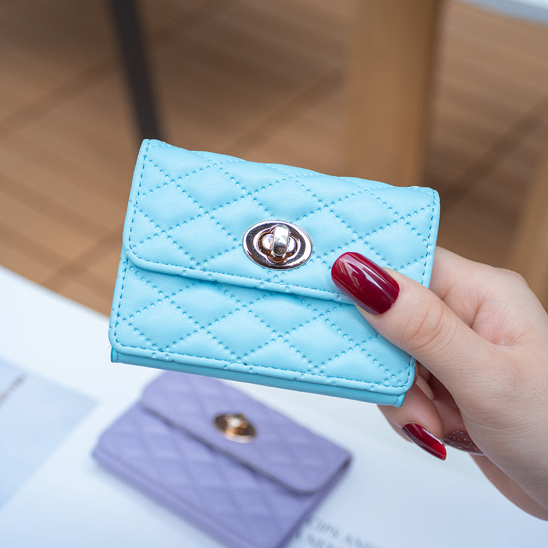 BFK09 Adhesive Phone Back Horizontal Card Holder Metal Buckle PU Leather Multiple Cards Storage Bag - Blue