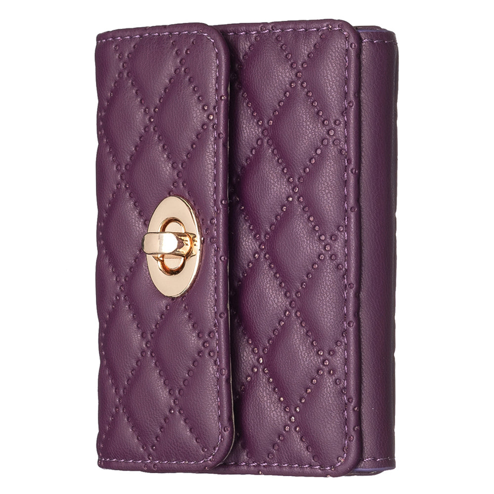 BFK09 Adhesive Phone Back Horizontal Card Holder Metal Buckle PU Leather Multiple Cards Storage Bag - Dark Purple