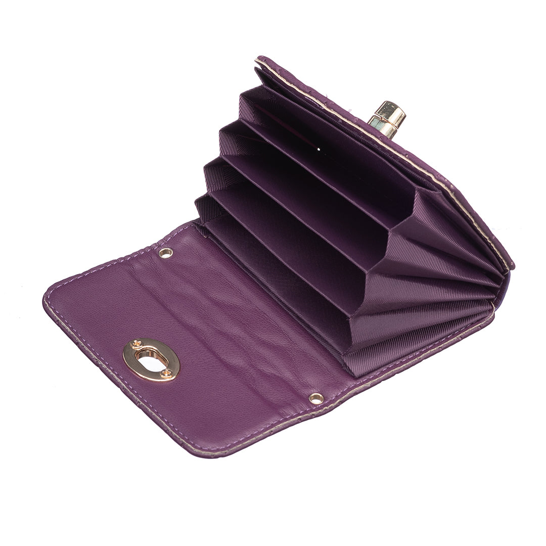 BFK09 Adhesive Phone Back Horizontal Card Holder Metal Buckle PU Leather Multiple Cards Storage Bag - Dark Purple