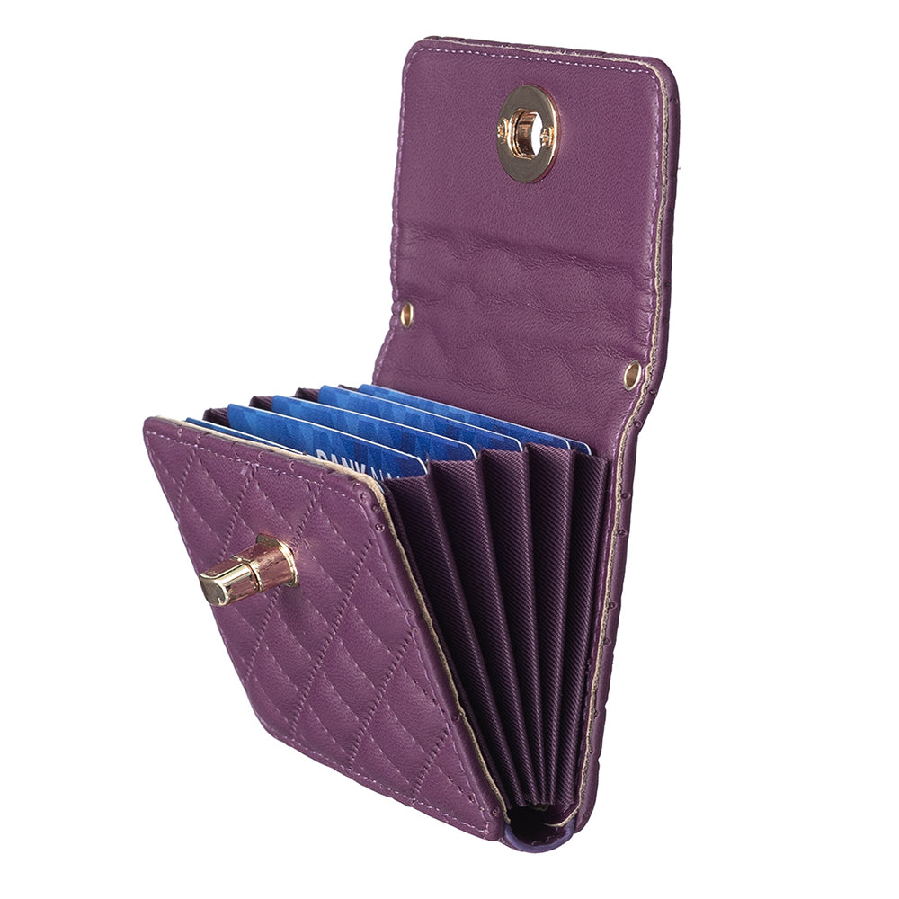BFK09 Adhesive Phone Back Horizontal Card Holder Metal Buckle PU Leather Multiple Cards Storage Bag - Dark Purple