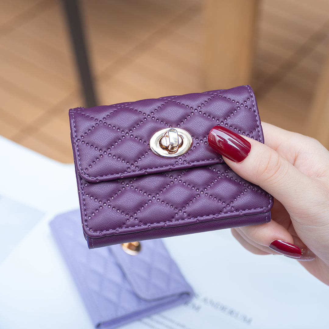 BFK09 Adhesive Phone Back Horizontal Card Holder Metal Buckle PU Leather Multiple Cards Storage Bag - Dark Purple