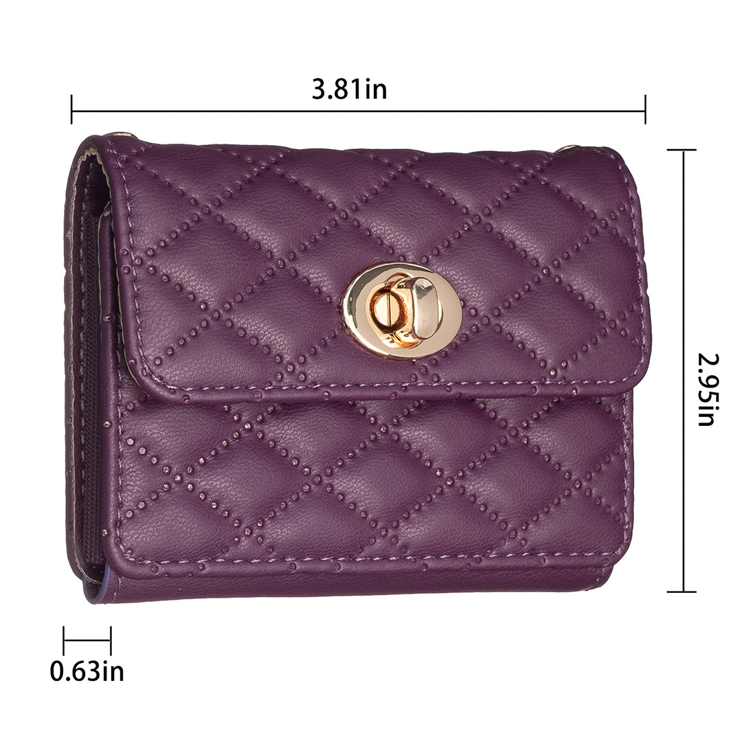 BFK09 Adhesive Phone Back Horizontal Card Holder Metal Buckle PU Leather Multiple Cards Storage Bag - Dark Purple