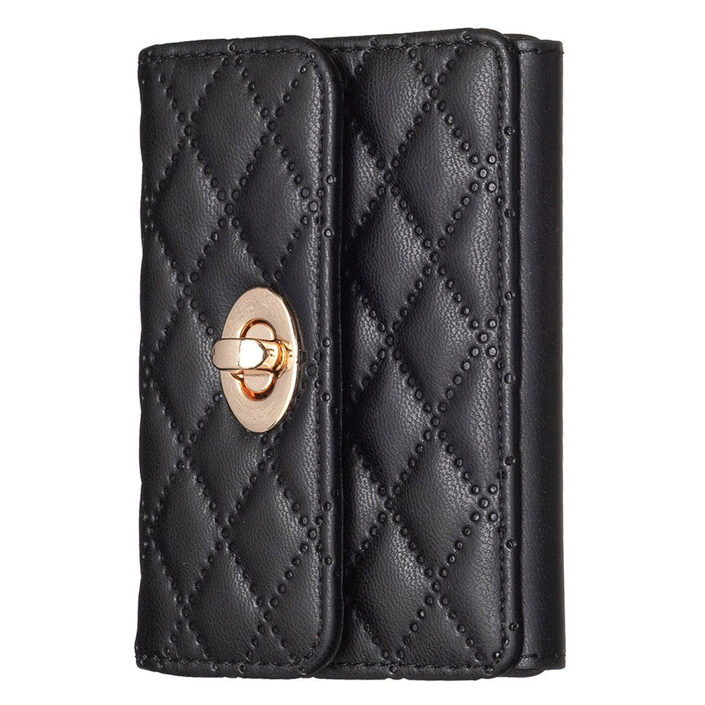 BFK09 Adhesive Phone Back Horizontal Card Holder Metal Buckle PU Leather Multiple Cards Storage Bag - Black